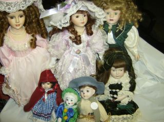 Set of 7 Porcelain Dolls Emerald Doll Collection Lady Anne BK