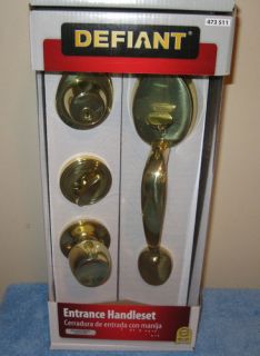 Defiant Polished Brass Entrance lockset door handle set NIB Gold