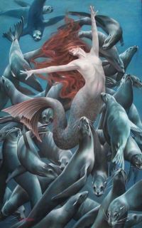 Sheila Wolk Original Mermaid Painting Revelry Sea Lion Refuge