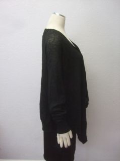 NWOT Enza Costa 100% Linen Knitted Black $160 Long Open Front Cardigan