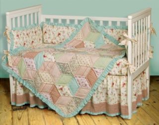 sweet roses 4 piece baby quilt crib bedding set new