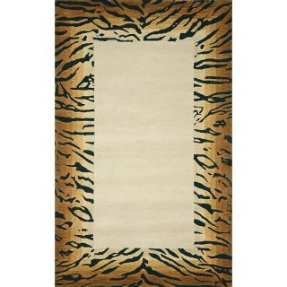 Trans Ocean Seville Tiger Border Wool Rug   Brown   8 x 10