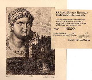 Nero Roman Emperor Limited Edition Etching Portrait Real Ancient Roman