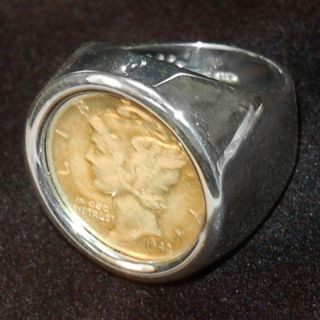 Coin Collector Mercury Dime Sterling Silver Round Polished Ring
