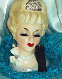 Famed Velvet Glove Enesco Lady Head Vase Headvase RARE Blonde Pristine