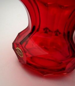 Exquisite Moser Ruby Red Faceted Crystal Art Glass Vase with Label