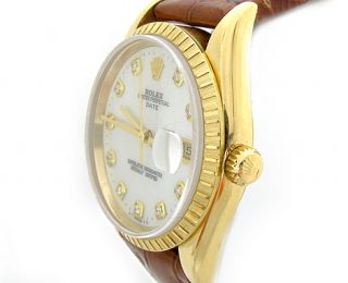 Rolex 18K Yellow Gold Mother of Pearl Diamond Dial Mens Watch w