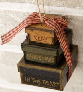 PRIMITIVE KEEP CHRISTMAS IN YOUR HEART NESTING ORNAMENT ~NEW