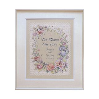 Two Hearts Wedding Record Stamped Cross Stitch Kit   11 x 14