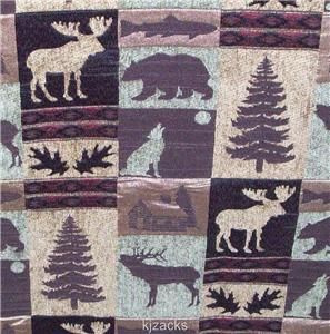  Evergreen Upholstery and Tapestry Fabric, Moose, Bear, Elk, Fish, Log