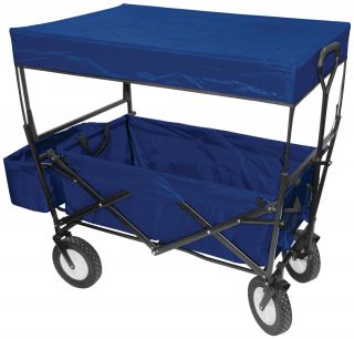 Folding Wagon w Canopy Garden Utility Travel Cart Blue