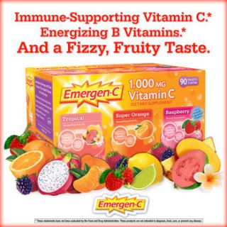Emergen C 90 Packets (1000 mg) Vitamin C Drink Mix Orange, Raspberry