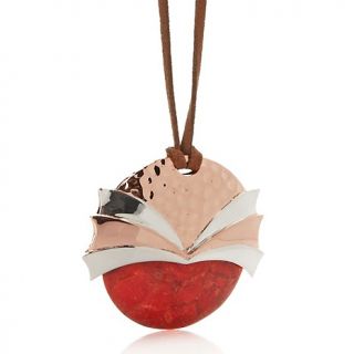  Coral Copper and Sterling Silver Pendant with 17 1/4 Cord