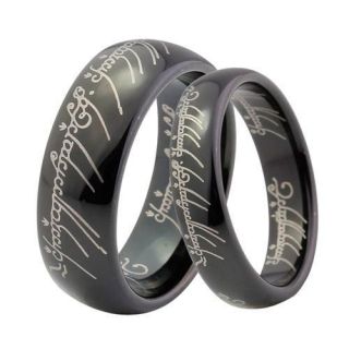  Mens Black Lord LOTR Laser Engraved Band Ring Size 8 14