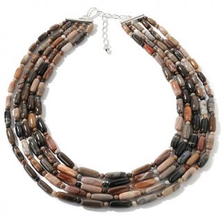  Petrified Wood 5 Strand Sterling Silver 18 Beaded Necklace