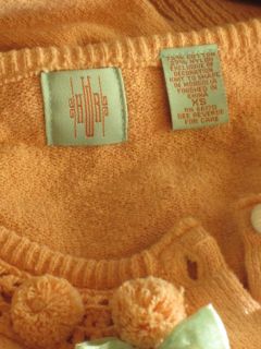 Anthropologie HWR peach cotton pom pom trim cardigan sweater XS