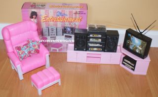 Gloria Dollhouse Furniture Entertainment w Hi Fi TV Play Set Barbie