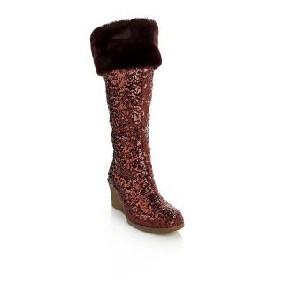 Shoes Boots Knee High Boots Joan Boyce Sequins and Faux Fur Wedge