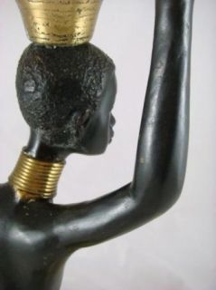 Vintage Brass Figural Metal African Tribal Woman Statue Sculpture