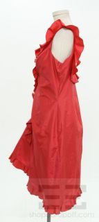 Elie Saab Red Silk Taffeta Sleeveless Ruffle Dress Size 46