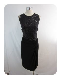 New Ralph Lauren Black Jersey Sequin Jewel Neck Winter Gala Dress 16 $