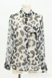 Equipment Femme Gray Black & Blue Leopard Print Button Down Top Size