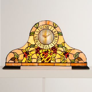 Tiffany Style Illuminated Fruits and Vines Mantle Clock at