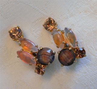 vint Elsa Schiaparelli brown peach gold tone rhinestone art glass clip