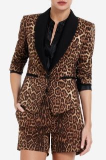 Auth New $248 BCBG Bowie Leopard Print Stretch Cotton Tuxedo Jacket