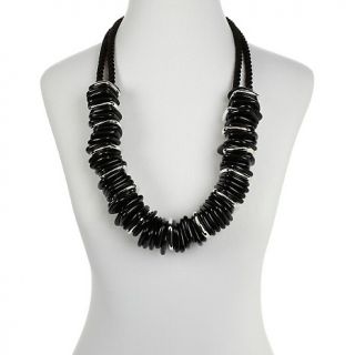  by Iris Apfel Silvertone and Black Double Row Rope Cord 30 Necklace