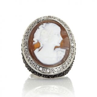 Amedeo NYC 25mm Shell Cameo Black and White CZ Silvertone Ring