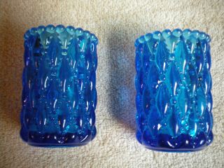 Blue Glass Diamond Beaded Pattern Votive Candle Holders
