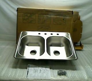  Top Mount Stainless Steel 33x22x7 4 Hole Double Bowl Kitchen Sink