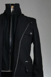 NWT Emanuel Ungaro Black Wool Leather Trim Coat/Jacket S NEW