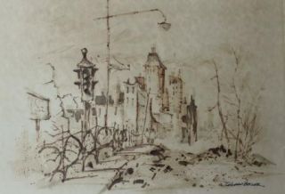 Signed Edward J Basker 1908 1972 Abstract Cityscape Watercolor