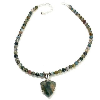 Jay King Green Moss Agate Sterling Silver Pendant with 18 Necklace at