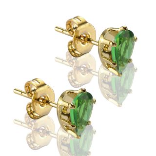 C11 Pear Stud Green Emerald Yellow Gold GP Earrings Ear Ring Cut