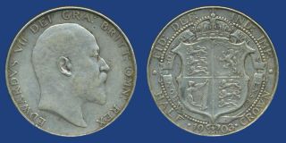 1903 King Edward VII Half Crown Silver Coin