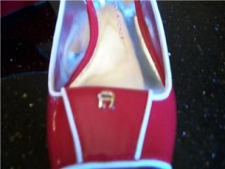 Etienne Aigner Red Paten Heel Shoes Wedge Sandals Dress