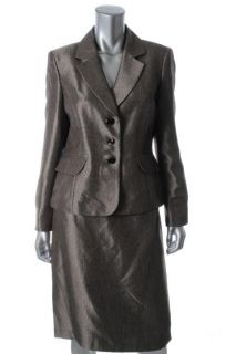 Evan Picone New Nottingham Brown Long Sleeve Lined 2pc Skirt Suit 10
