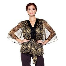 American Glamour Badgley Mischka Wrap Shirt with Long Sleeves