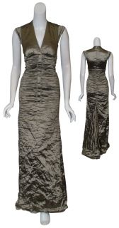 Nicole Miller Metallic Taupe Long Eve Gown Dress 2 New