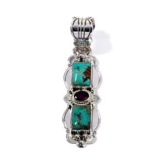 Chaco Canyon Couture Elongated Turquoise and Garnet Sterling Silver