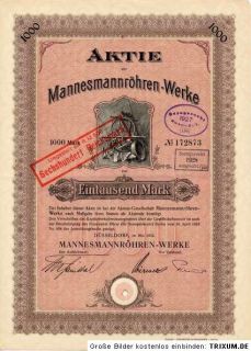 Mannesmann Röhren Werke Düsseldorf Aktie 1914 MMW Remscheid Mülheim