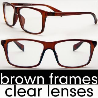 Emo Retro Brown Frame Clear Lens Nerd Geek Sun Glasses