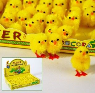 EIGHTY FOUR (84) Yellow Chenille Easter Chicks Feather Tree Basket