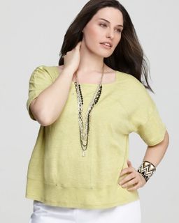 148 Eileen Fisher Plus Size Studded Linen Boxy Top Grapefruit Yellow