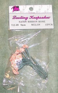 Wholesale Lot of 72 Dozen Peach Satin Ribbon Roses New in Packages