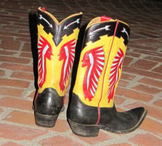 ROCKETBUSTER Handmade EL INDIO Cowboy Western Boots Size 8 Black Inlay
