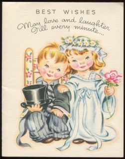 Vintage WEDDING CONGRATULATIONS Greeting Card White Wyckoff c1940s 50s